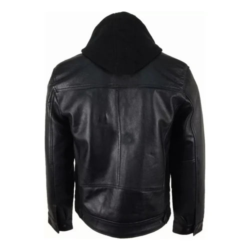 Men's Black Renegade Hooded Leather Jacket-Leather Jackets-Premium Leather Store