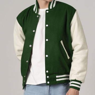 Kelly Green & White Customizable All-Wool Varsity Jacket