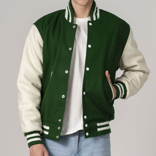 Kelly Green & White Customizable All-Wool Varsity Jacket