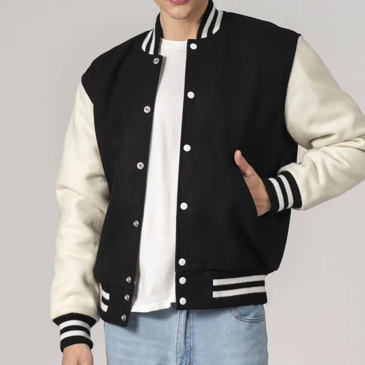 Black & White Customizable All-Wool Varsity Jacket