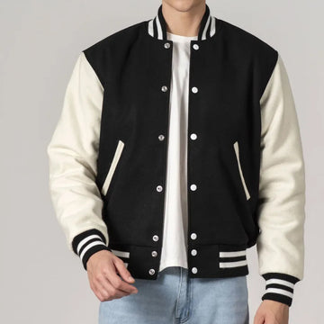 Black & White Customizable All-Wool Varsity Jacket