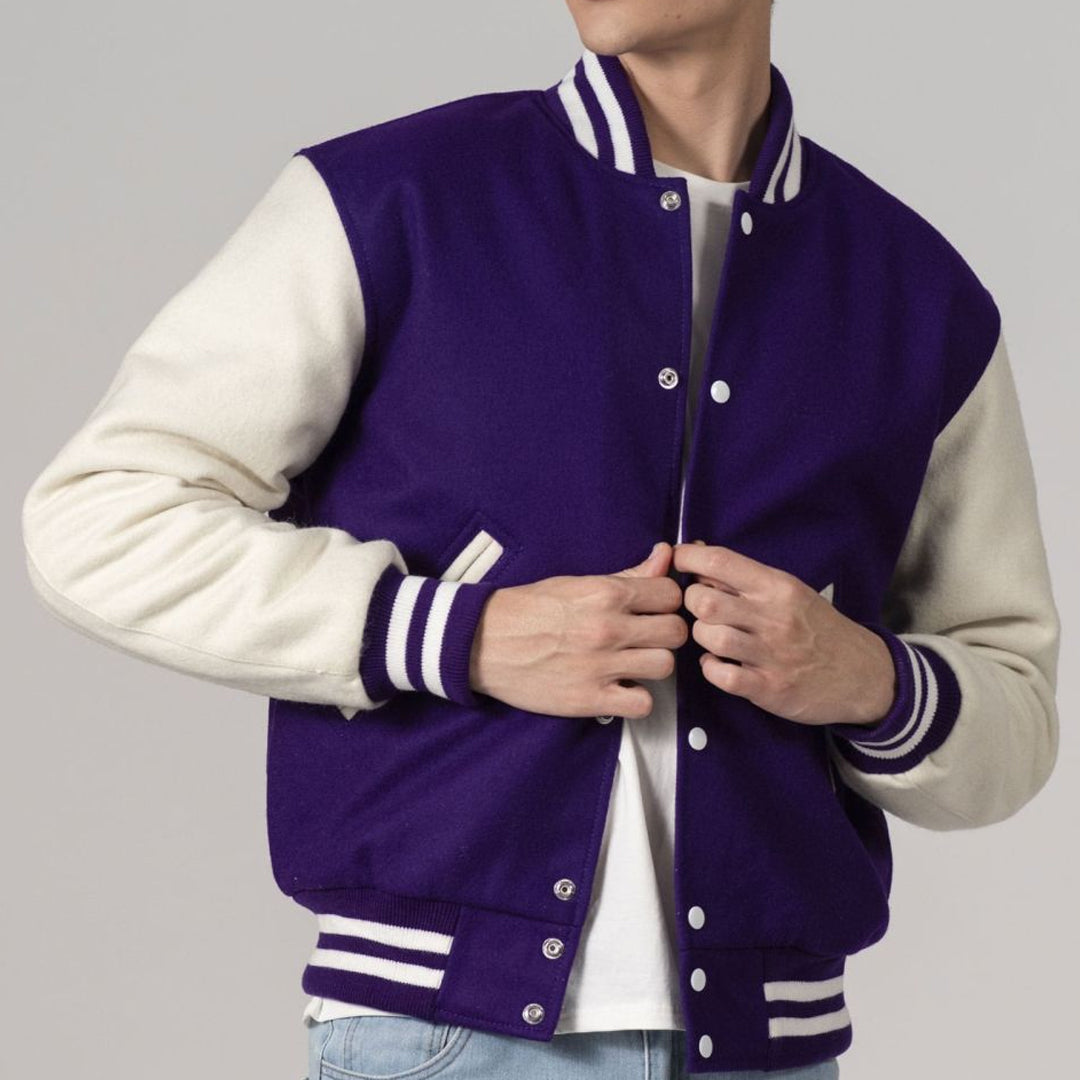 Purple & White Customizable All-Wool Varsity Jacket