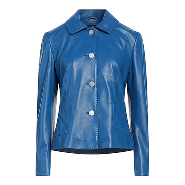 Women's Blue Tagliatore Leather Moto Jacket