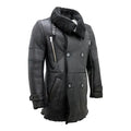 Black Reefer Double-Breasted Warm Real Leather Coat-Men Leather Coat-Premium Leather Store