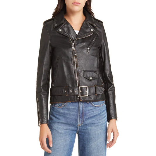 Women's Black Asymmetric Moto Leather Jacket-Women Biker Jacket-Premium Leather Store