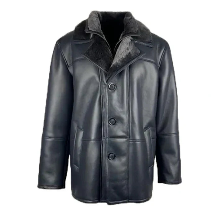 Black Alex's Shearling Driving Real Leather Coat