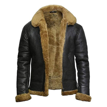 Men's B3 Faux Shearling Flying Genuine Bomber Leather Jacket-Men Shearling Jacket-Premium Leather Store