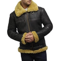 Men's Real Faux Shearling Bomber Black Leather Jacket-Men Shearling Jacket-Premium Leather Store