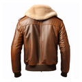 Men's Brown Aviator Casual Faux Shearling Lapel Leather Jacket-Men Shearling Jacket-Premium Leather Store