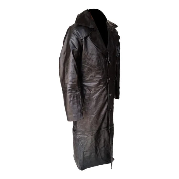 Black Real Leather Long Trench Winter Coat-Men Leather Coat-Premium Leather Store