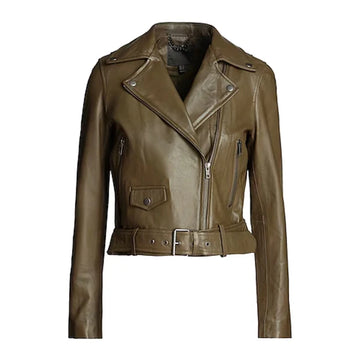 Women's Military Green Moto Leather Jacket