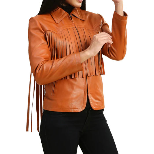 Women's Brown Fringe Leather Jacket