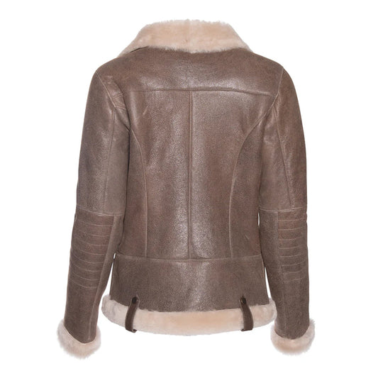 Women's Spanish Merino Faux Shearling Brown Leather Jacket-Women Shearling Jacket-Premium Leather Store