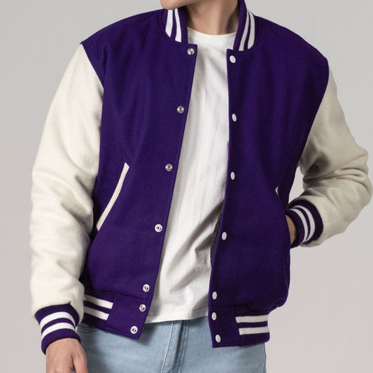 Purple & White Customizable All-Wool Varsity Jacket