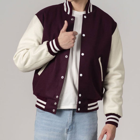 Maroon & White Customizable All-Wool Varsity Jacket