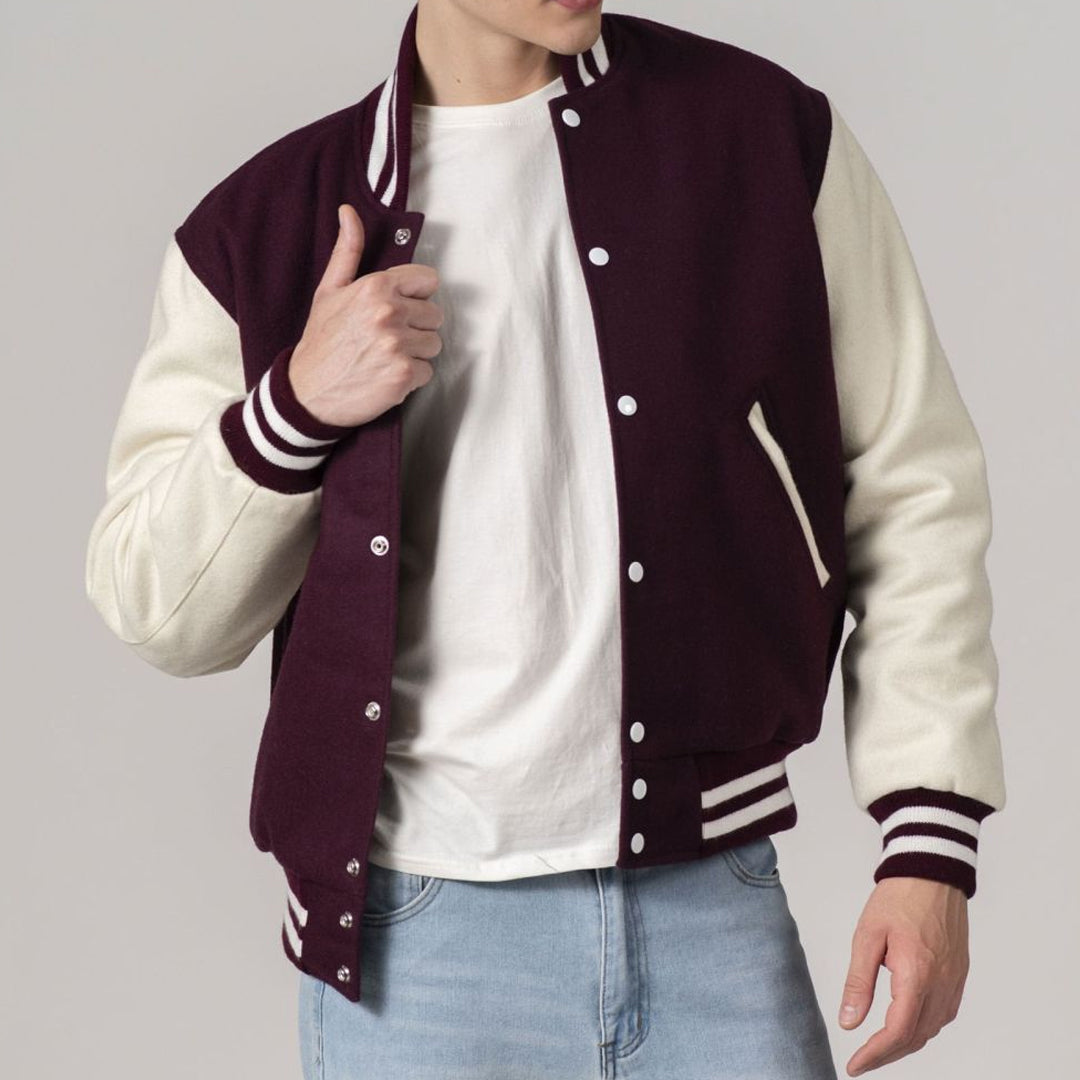 Maroon & White Customizable All-Wool Varsity Jacket