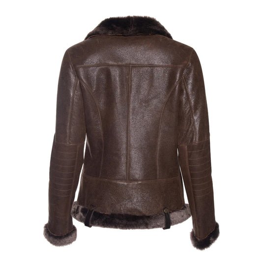 Women's Spanish Merino Faux Shearling Tobacco Leather Jacket-Women Shearling Jacket-Premium Leather Store