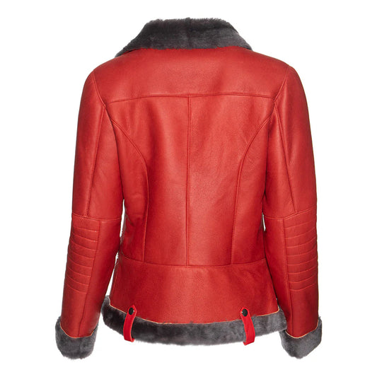 Women's Spanish Merino Faux Shearling Red Leather Jacket