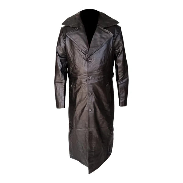 Black Real Leather Long Trench Winter Coat-Men Leather Coat-Premium Leather Store