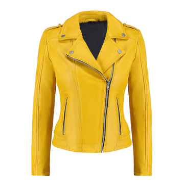 Women's Yellow Zip-Up Handwaxed Moto Jacket