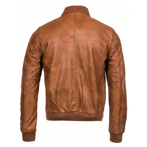 Men's Arcane Tan Bomber Leather Jacket-Men's Bomber Jacket-Premium Leather Store