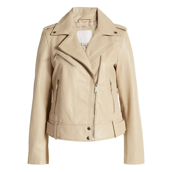 Women's Beige Sam Edelman Moto Leather Jacket