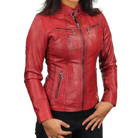 Women's Red Versona Leather Jacket-Women Leather Jacket-Premium Leather Store