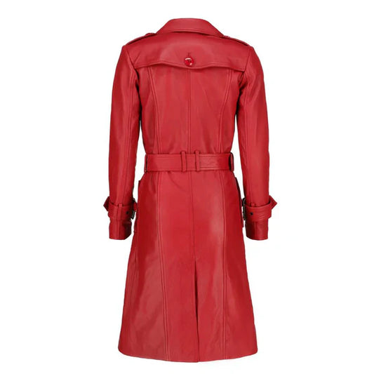 Women's Red Double-Breasted Stylish Leather Trench Coat-Women Leather Coat-Premium Leather Store