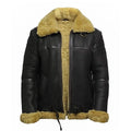 Men's Real Faux Shearling Bomber Black Leather Jacket-Men Shearling Jacket-Premium Leather Store