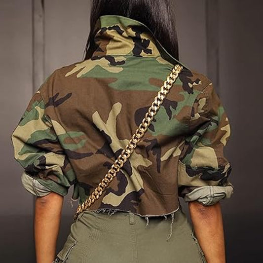 Women’s Cropped Army Fatigue Camo Jacket