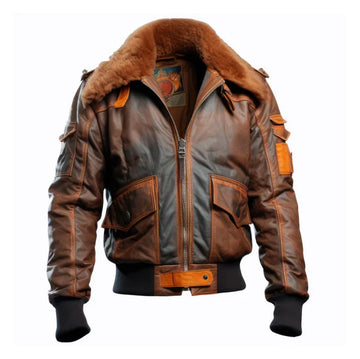 Men's Brown Flight Faux Shearling Lapel Bomber Leather Jacket-Men Shearling Jacket-Premium Leather Store