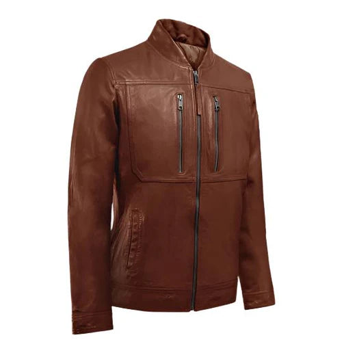 Men's Veil Tan Biker Leather Jacket-Men's Biker Jackets-Premium Leather Store