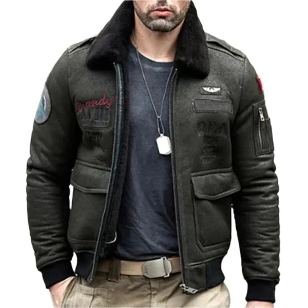 Men's B3 RAF Faux Shearling Aviator Bomber Leather Jacket-Men Shearling Jacket-Premium Leather Store