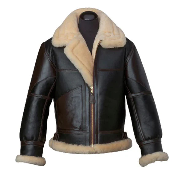 Men's B3 Faux Shearling Flying Aviator Lamb Fur Leather Jacket-Men Shearling Jacket-Premium Leather Store