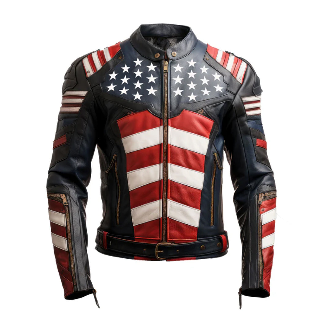 Men's American Flag Zipper Leather Jacket