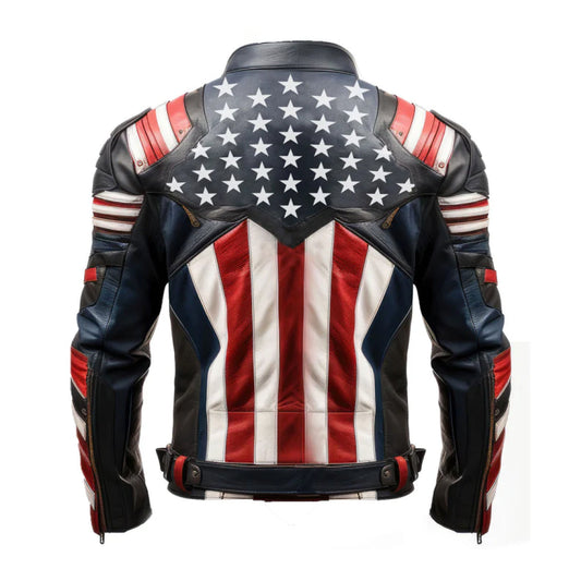 Men's American Flag Zipper Leather Jacket