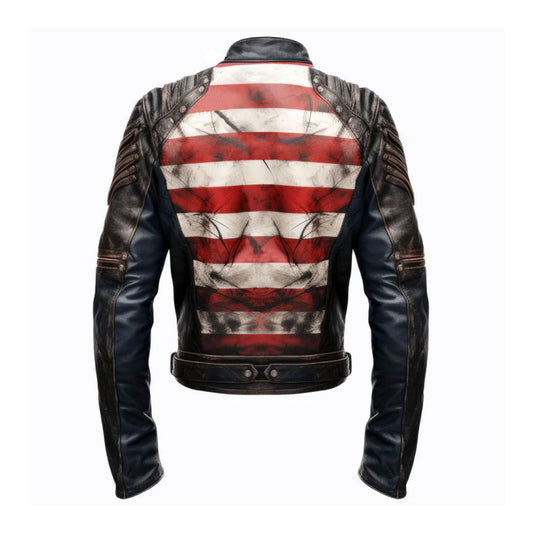 Men's USA Flag Casual Motorcycle Leather Jacket-Men's Biker Jackets-Premium Leather Store