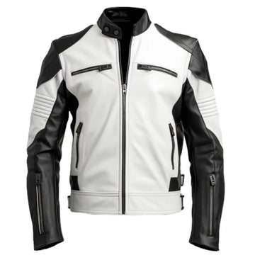 Men's Faux White Leather Jacket