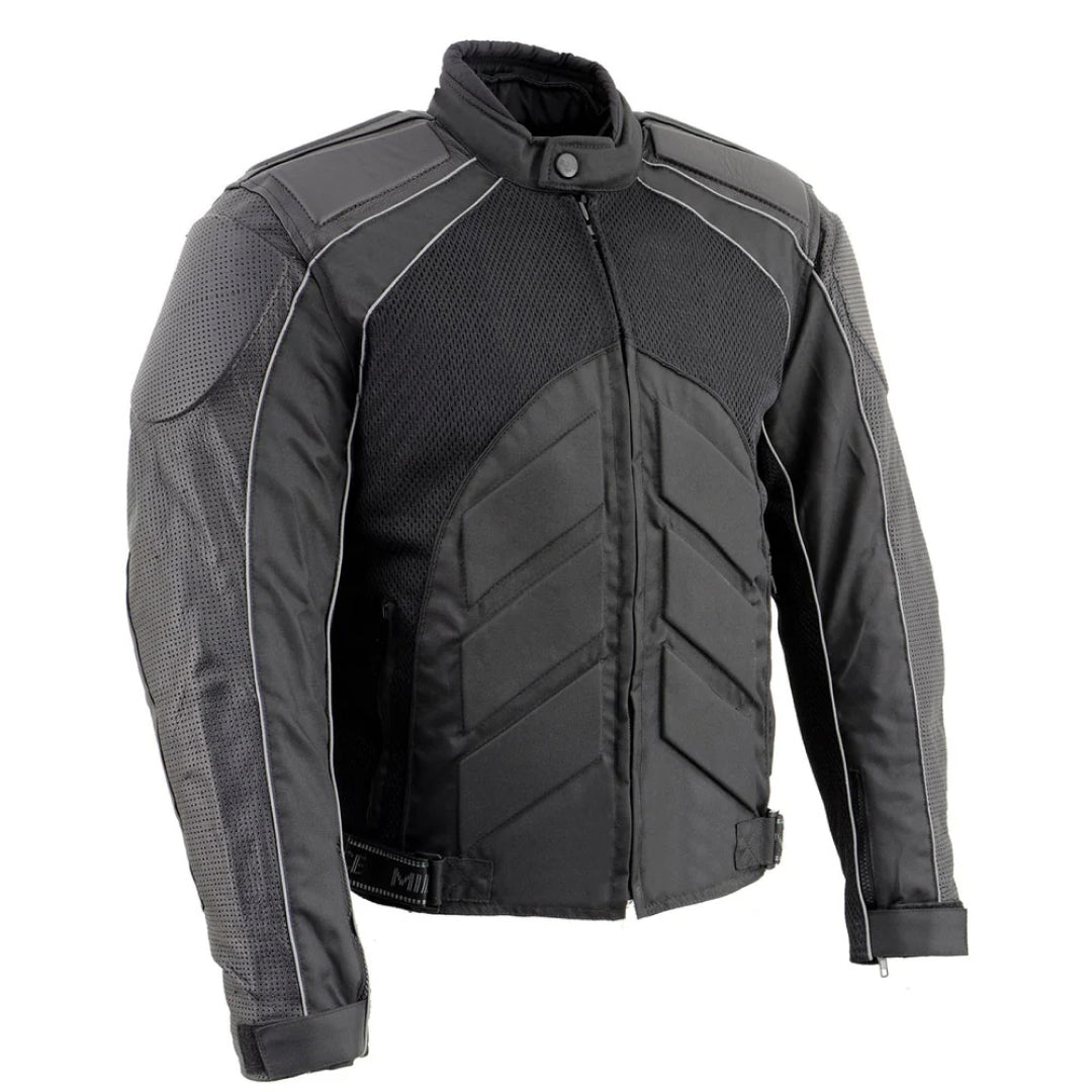 Men's CE Armored Motorcycle Textile and Leather Combo Jacket