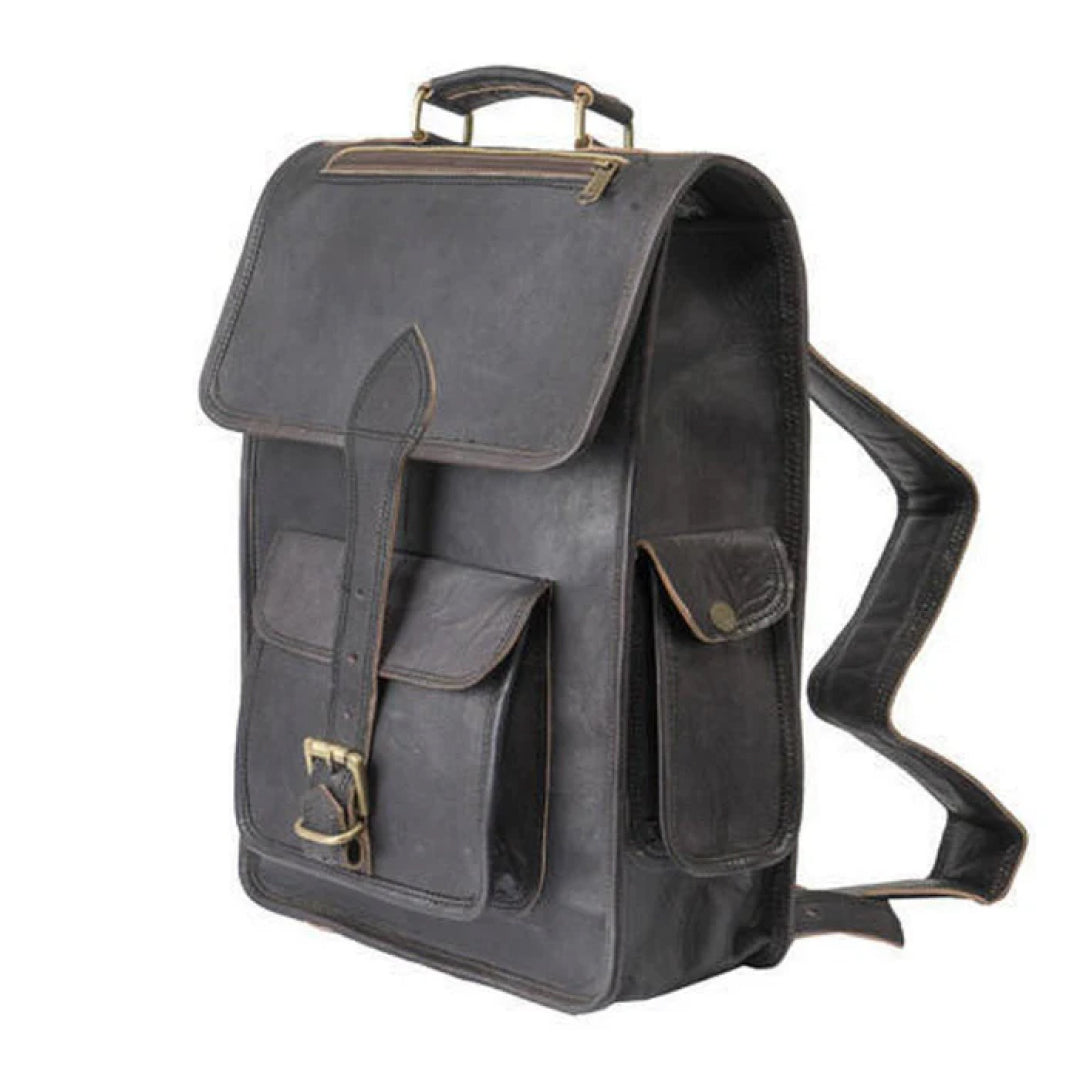 Texas Black Leather Backpack-Leather backpacks-Premium Leather Store