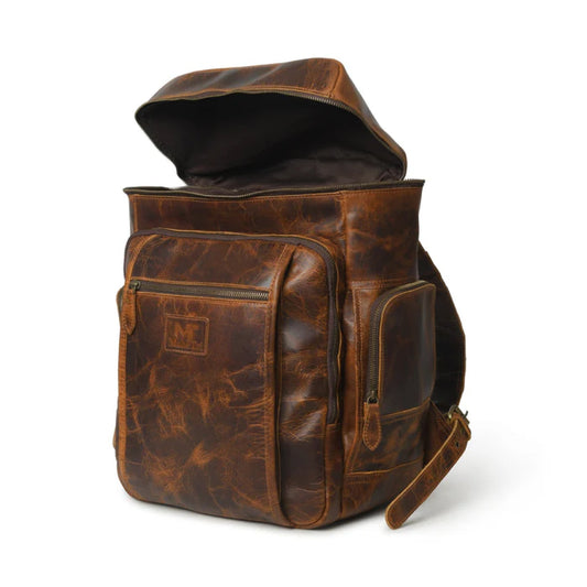 Alpha Caramel Buffalo Travel Leather Backpack-Leather backpacks-Premium Leather Store