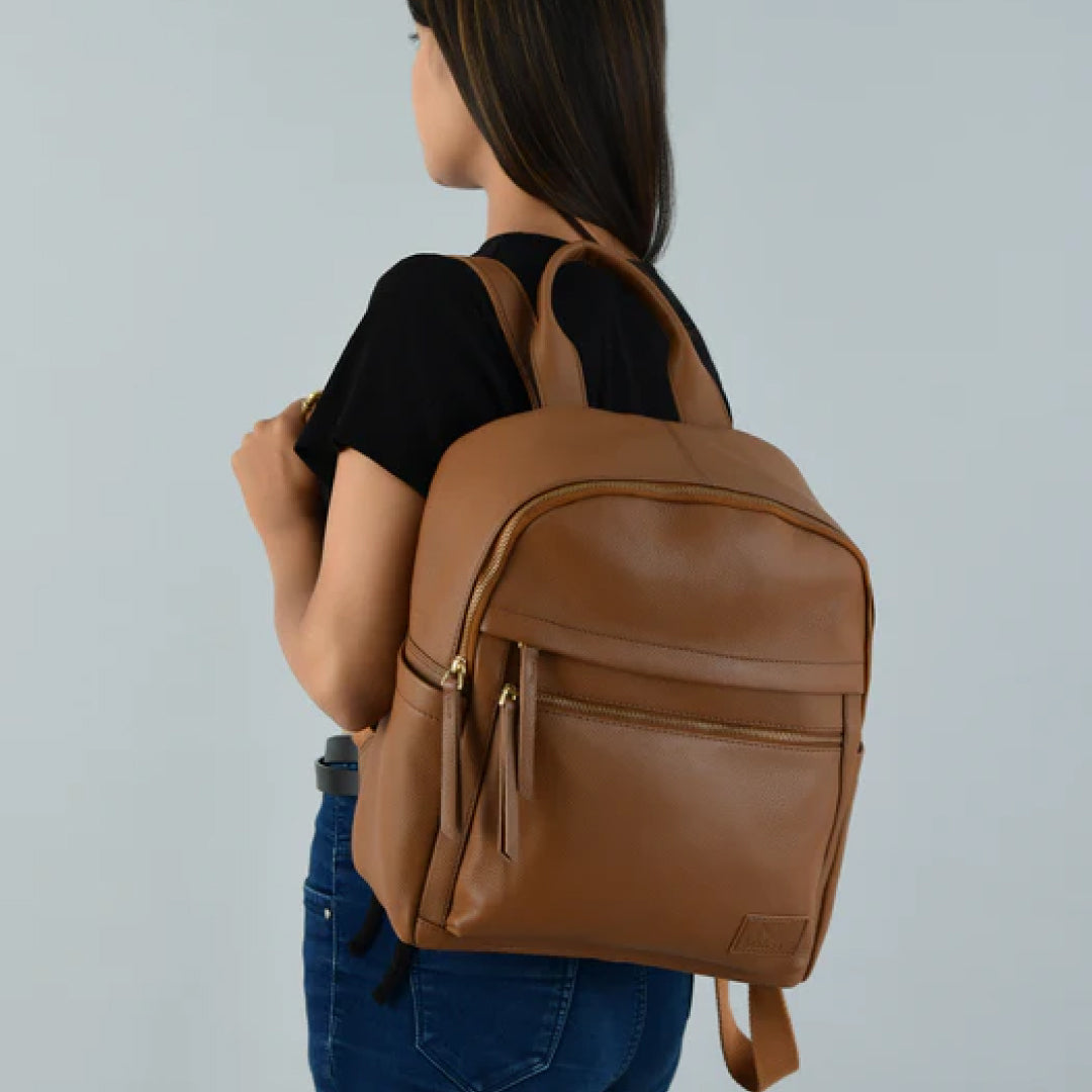 Tan Multi Pocket Women's Leather Backpack-Leather backpacks-Premium Leather Store