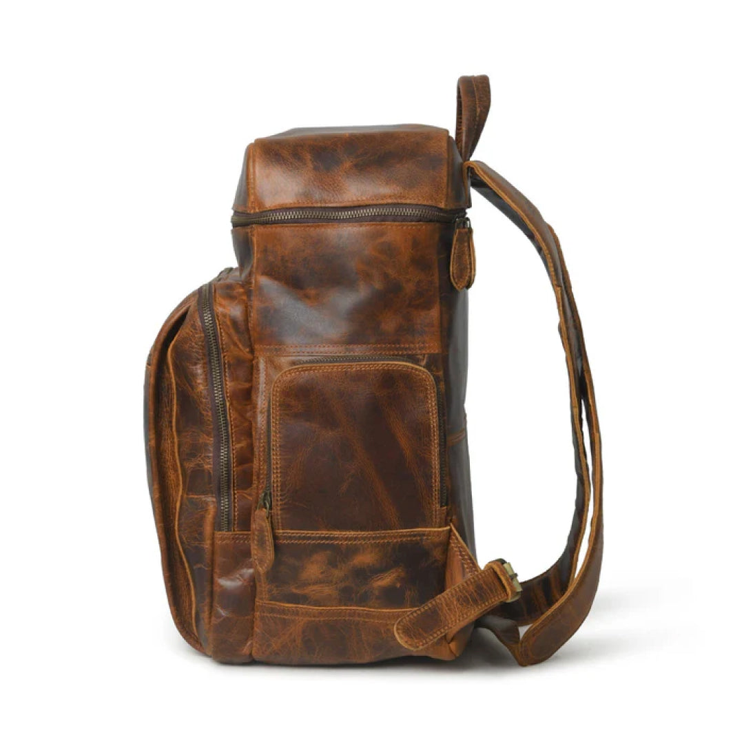 Alpha Caramel Buffalo Travel Leather Backpack-Leather backpacks-Premium Leather Store