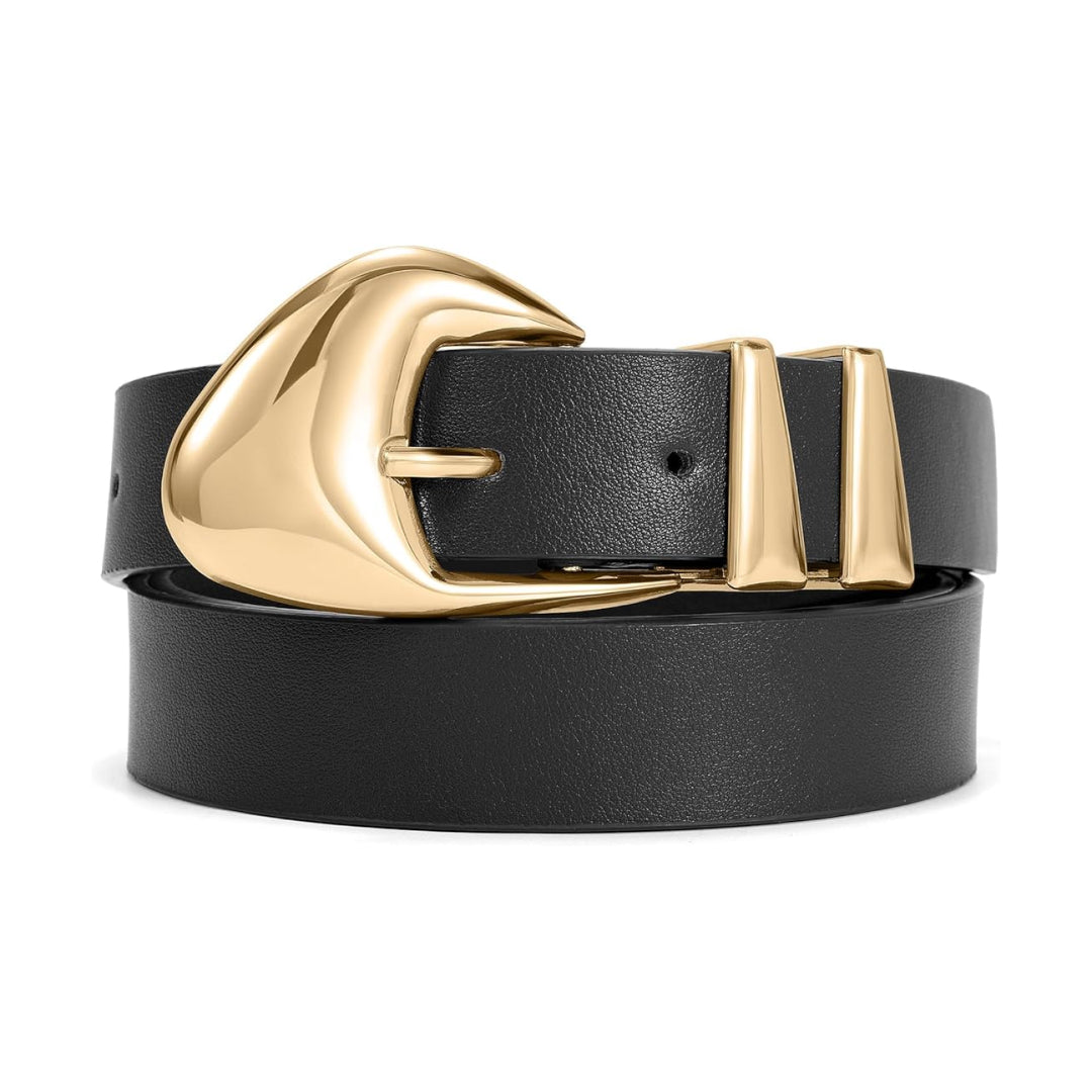 Leather Belt Classic Waist Belt with Gold Buckle