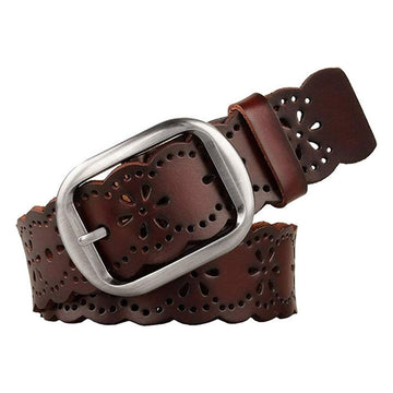 Leather Belt Hollow Flower Wide Belt