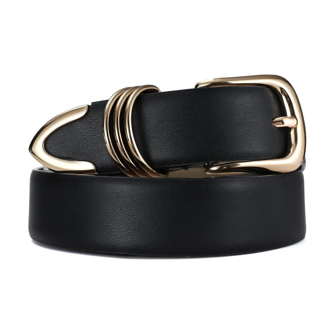 Elegant Leather Belt with Gold Buckle