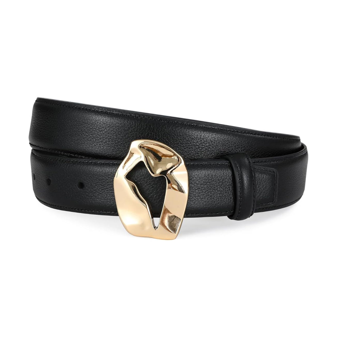 Black Genuine Leather Belt with Gold Buckle