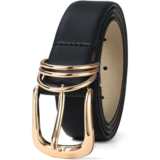 Elegant Leather Belt with Gold Buckle