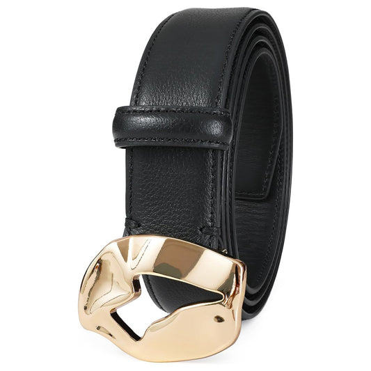 Black Genuine Leather Belt with Gold Buckle-Women Leather Belts-Premium Leather Store