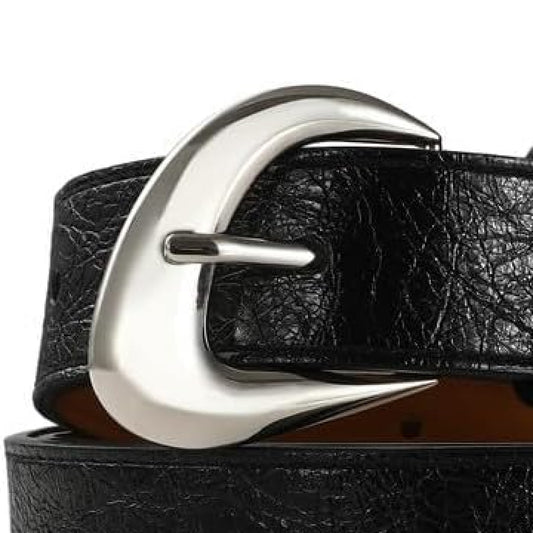 Black Faux Leather Belt with Silver Buckle-Women Leather Belts-Premium Leather Store